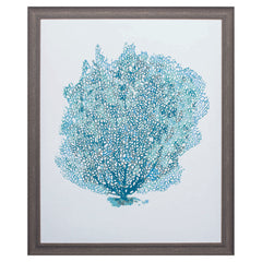 27' X 33' Distressed Wood Toned Frame Aqua Coral On White II