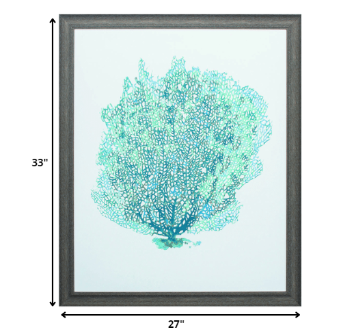 27' X 33' Distressed Wood Toned Frame Aqua Coral On White II