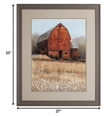 27' X 33' Distressed Wood Toned Frame Red Barn View I
