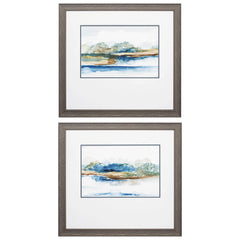 28' X 26' Distressed Wood Toned Frame Blue Serenity (Set of 2)