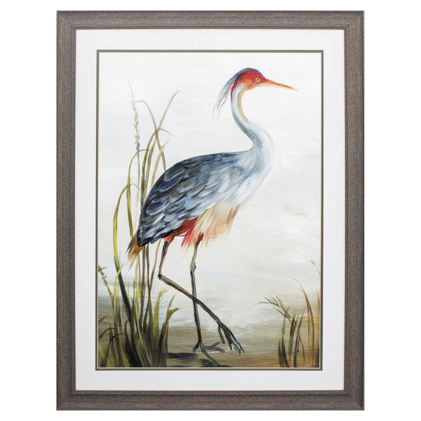 27' X 36' Distressed Wood Toned Frame Gray Heron