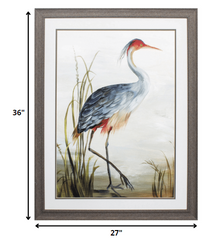 27' X 36' Distressed Wood Toned Frame Gray Heron
