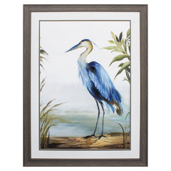 27' X 36' Distressed Wood Toned Frame Blue Heron