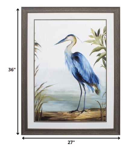 27' X 36' Distressed Wood Toned Frame Blue Heron