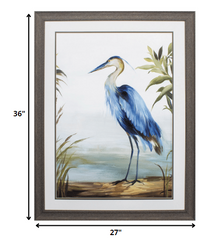 27' X 36' Distressed Wood Toned Frame Blue Heron