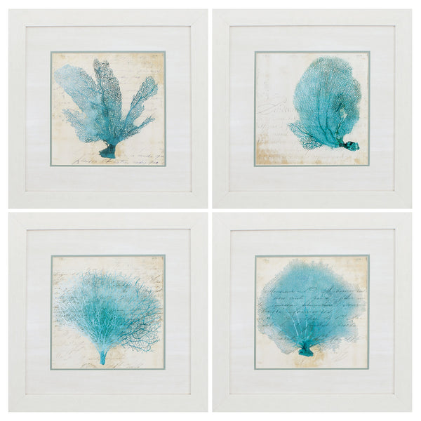 21' X 21' White Frame Blue Coral (Set of 4)
