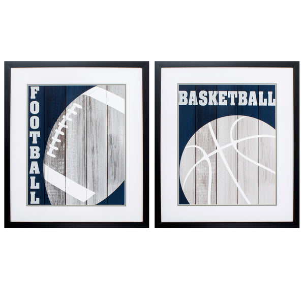 23' X 27' Dark Wood Toned Frame Basketball Football (Set of 2)