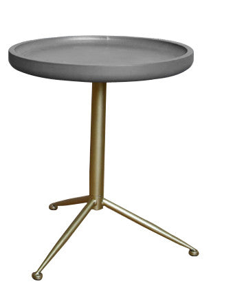 Sleek Round Gray Wood and Goldtone Side End Table 19" H