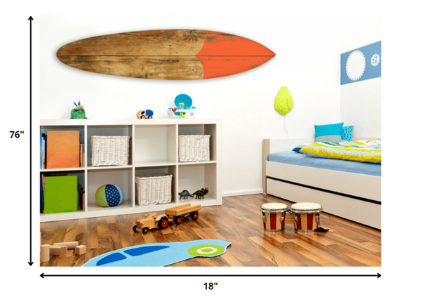 18 x 1 x 76 Wood Brown Surf On Surfboard Wall Art