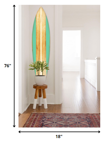 18" x 1" x 76" Wood, Green, Malibu Surfboard Wall Art features
