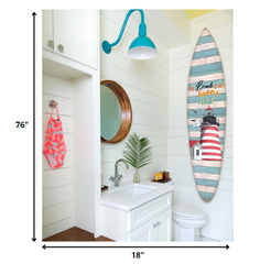 18 x 1 x 76 Wood Blue Lighthouse Surfboard Wall Art