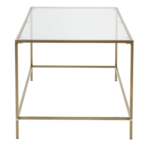 44" X 20.76" X 17.88" Coffee Table in Clear Glass with Brass Base