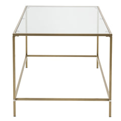 44" X 20.76" X 17.88" Coffee Table in Clear Glass with Brass Base