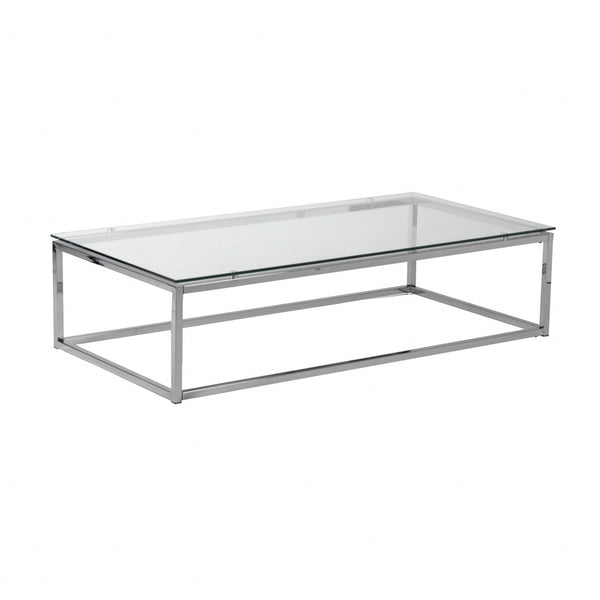 47.8" X 24" X 12" Rectangle Coffee Table in Clear Glass with Chrome Base