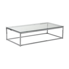 47.8" X 24" X 12" Rectangle Coffee Table in Clear Glass with Chrome Base