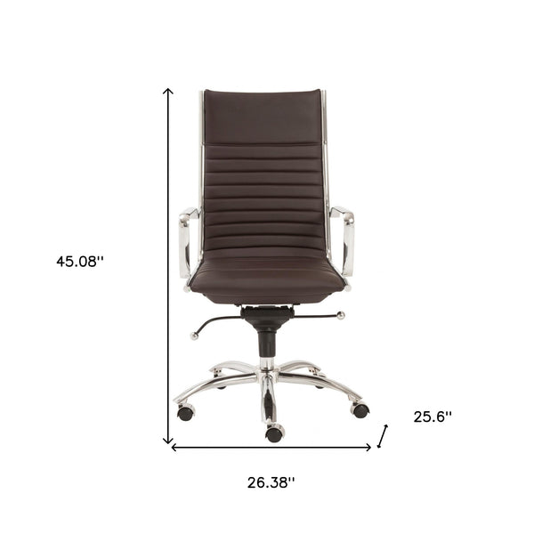 26.38" X 25.60" X 45.08" High Back Office Chair in Brown with Chromed Steel Base