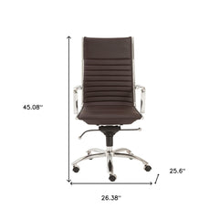 26.38" X 25.60" X 45.08" High Back Office Chair in Brown with Chromed Steel Base
