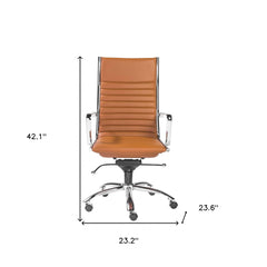 26.38" X 25.60" X 45.08" High Back Office Chair in Cognac with Chrome Base