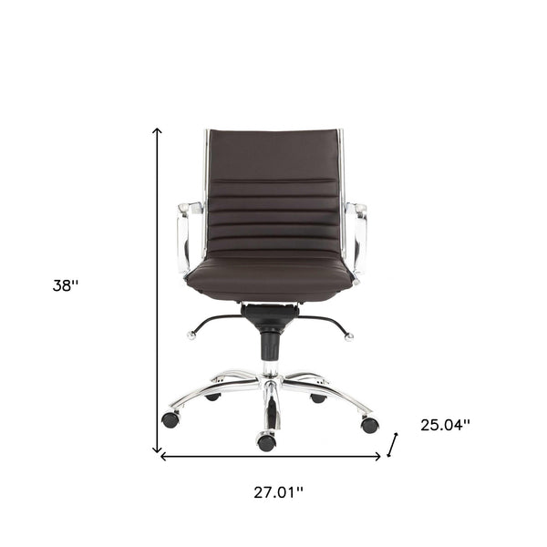 27.01" X 25.04" X 38" Low Back Office Chair in Brown with Chromed Steel Base