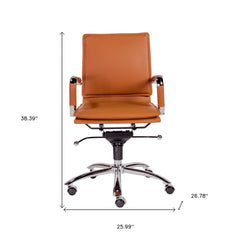 25.99" X 26.78" X 38.39" Low Back Office Chair in Cognac with Chrome Base