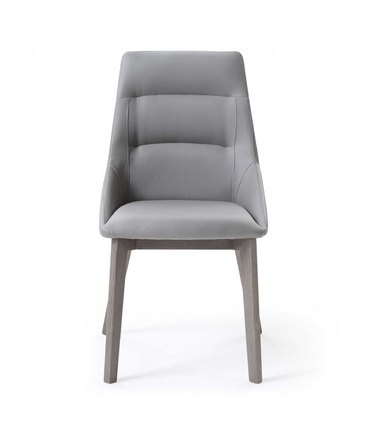 Set of 2 Grey Faux Leather Dining Chairs