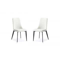 Set of 2 White Faux Leather Metal Dining Chairs