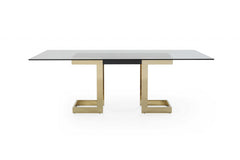 87 X 39 X 30 Polished Gold Glass Stainless Steel Dining Table