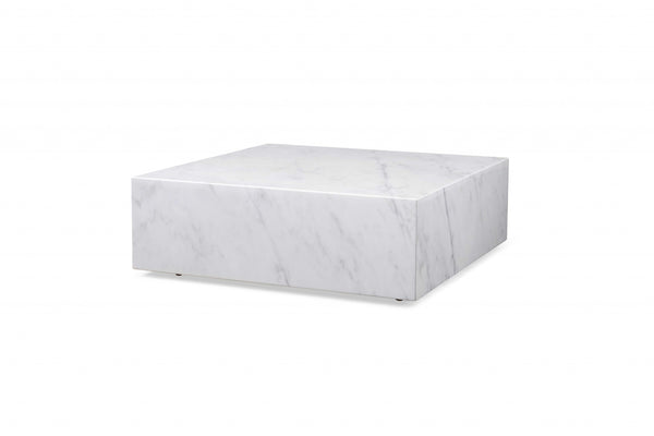 35 X 35 X 11 White Marble Coffee Table with Casters