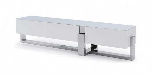 91 X 18 X 19 White Stainless Steel TV Unit