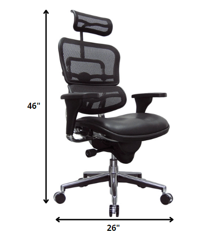 26" x 27.5" x 46" Black Leather / Mesh Chair