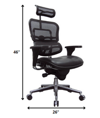 26" x 27.5" x 46" Black Leather / Mesh Chair