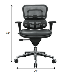 26" x 27.5" x 40" Black Leather / Mesh Chair