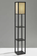 Floor Lamp with Black Wood Finish Storage Shelves