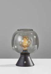 Smoked Glass Globe Shade with Vintage Edison Bulb and Matte Black Metal Table Lamp