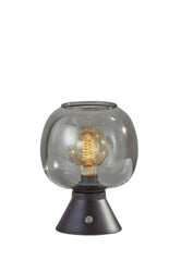 Smoked Glass Globe Shade with Vintage Edison Bulb and Matte Black Metal Table Lamp