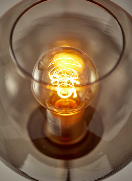 Matte Black Metal Floor Lamp with Two Smoked Glass Globe Shades and Vintage Edison Bulbs