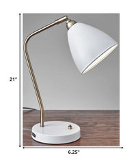 White Metal and Antique Brass Adjustable USB Port Desk Lamp