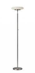 Brushed Steel Metal LED Torchiere with White Frosted Tube Glass Shade