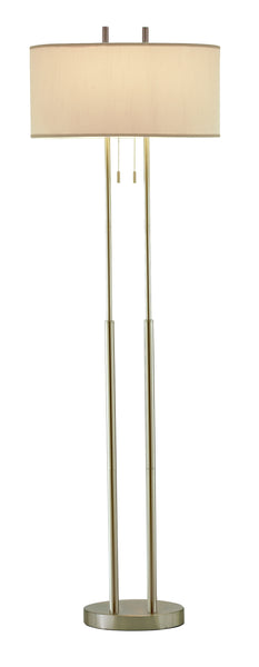 Dual Pole Floor Lamp in Brushed Steel Metal
