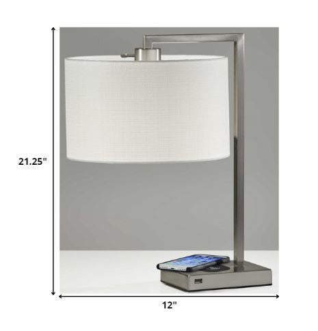 Enhanced Tech Charging Brushed Steel Metal Table Lamp