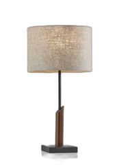 Sculptural Wood Black Metal Table Lamp