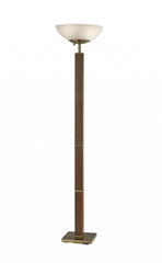 Antique Brass Wood Deco Torchiere