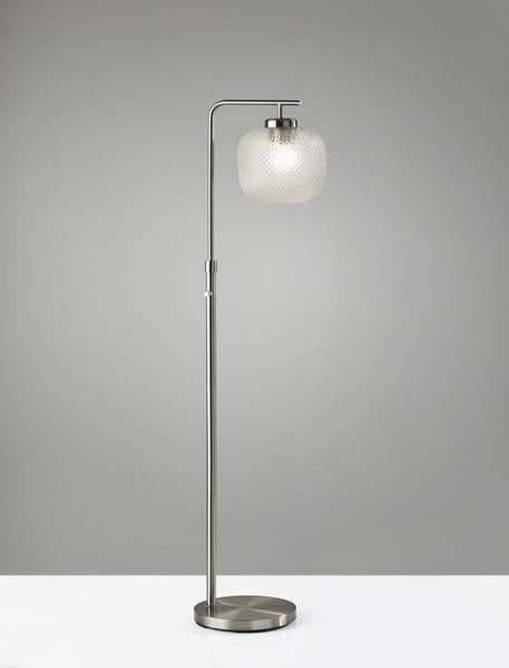 Retro Floor Lamp Brushed Steel Metal with Clear Dotty Glass Shade