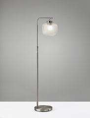 Retro Floor Lamp Brushed Steel Metal with Clear Dotty Glass Shade