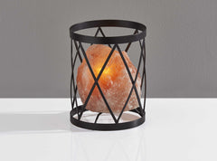 Himalayan Salt Table Lamp With Chic Criss Cross Black Metal Cage