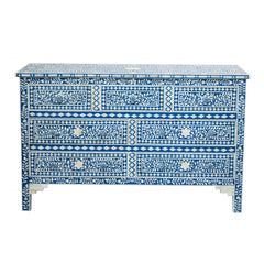 Moroccan Blue and White Bone Buffet or Dresser