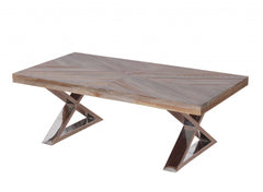 Teak and Chrome X Leg Coffee Table