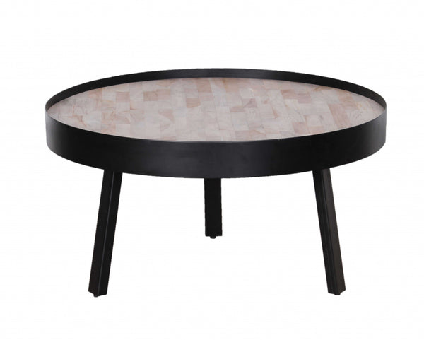 29" Round Modern Industrial Multi Grain Coffee Table
