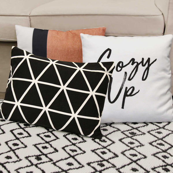 Black on White Cozy Up Sentiment Pillow