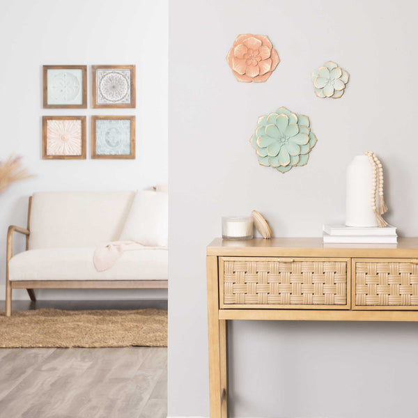 Set of 3 Distressed Stunning Tricolor Metal Flowers